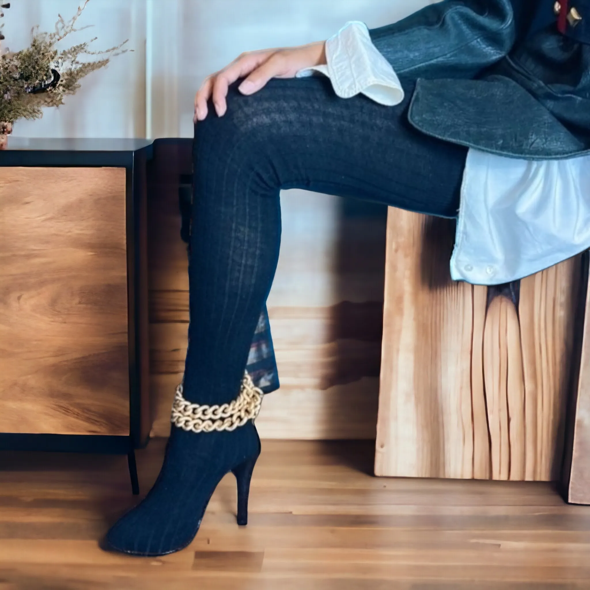 Dolce & Gabbana Black Wool Thigh High Sock Pumps size 38