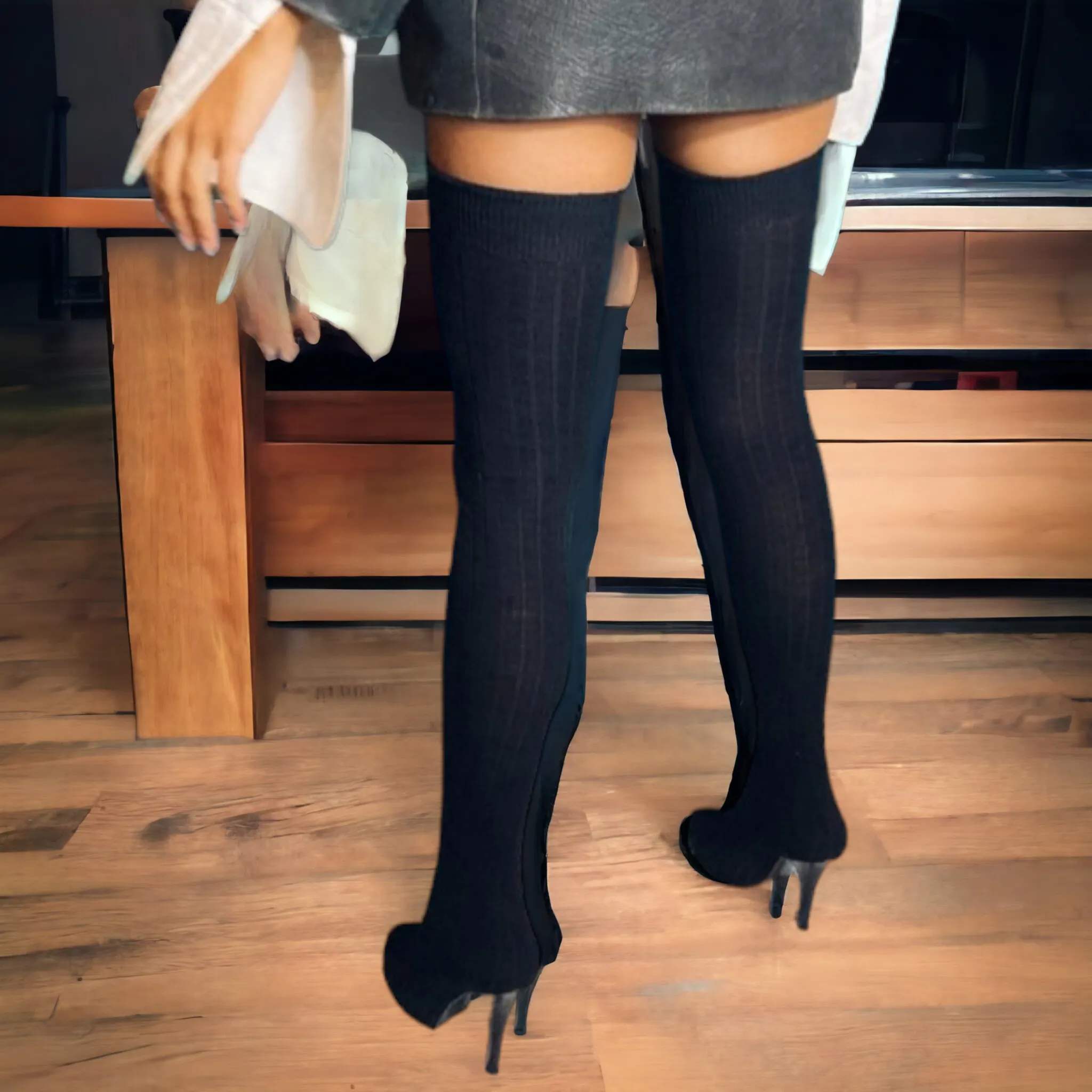 Dolce & Gabbana Black Wool Thigh High Sock Pumps size 38