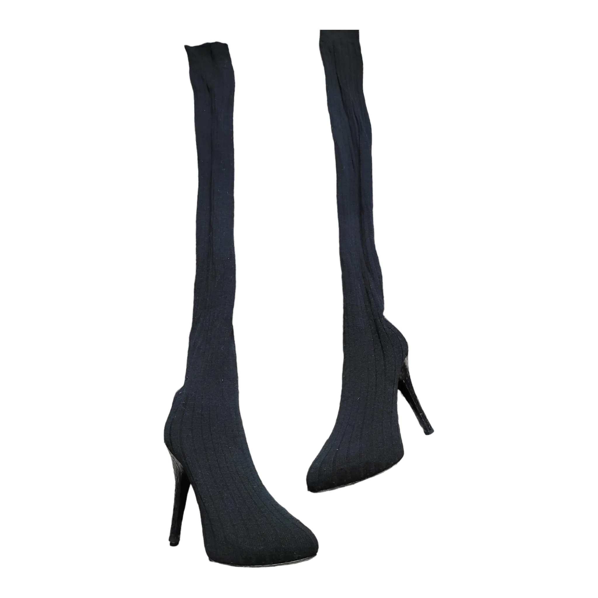 Dolce & Gabbana Black Wool Thigh High Sock Pumps size 38