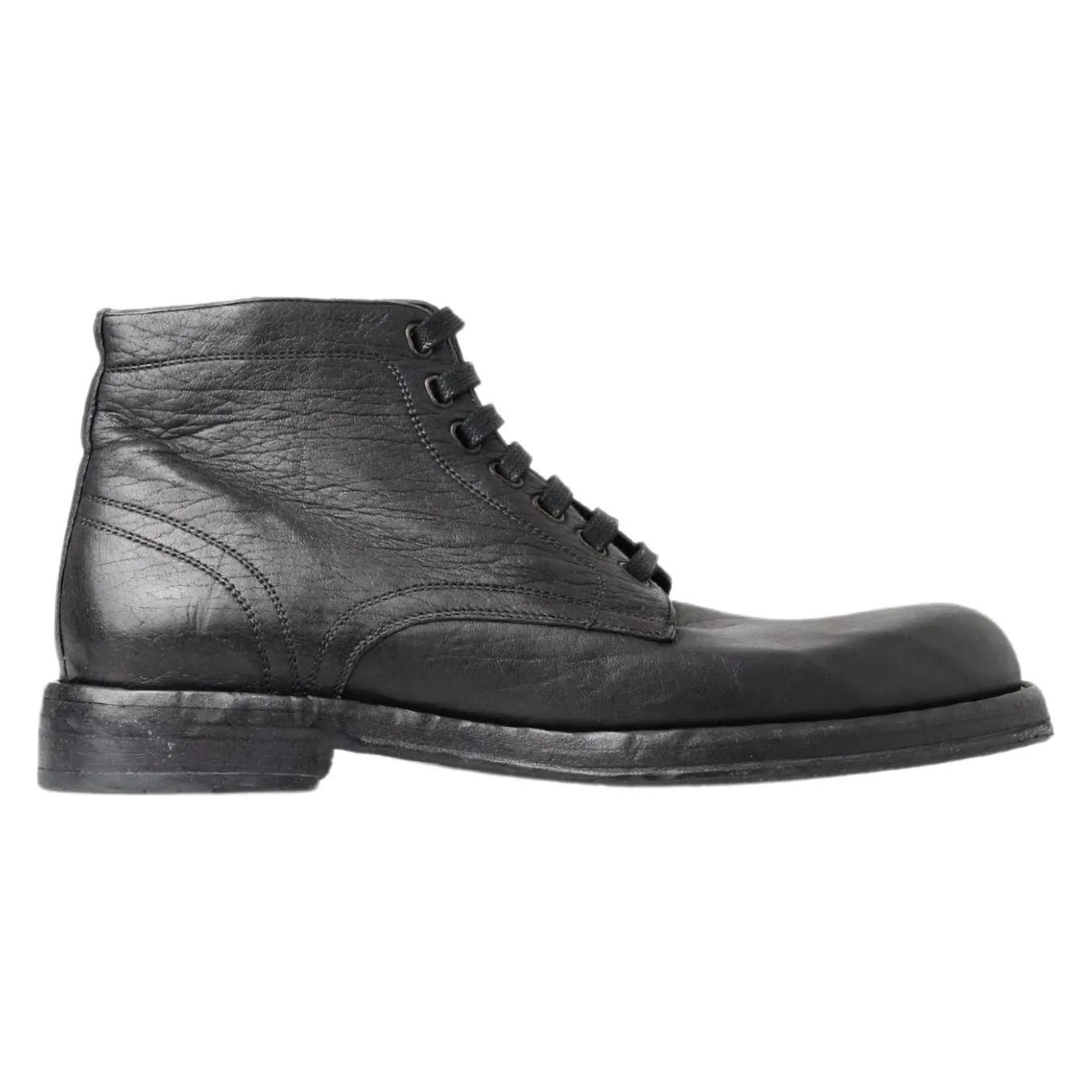 Dolce & Gabbana Equisite Black Lace-Up Leather Boots