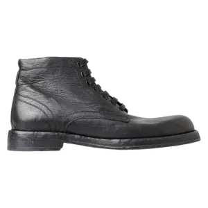 Dolce & Gabbana Equisite Black Lace-Up Leather Boots