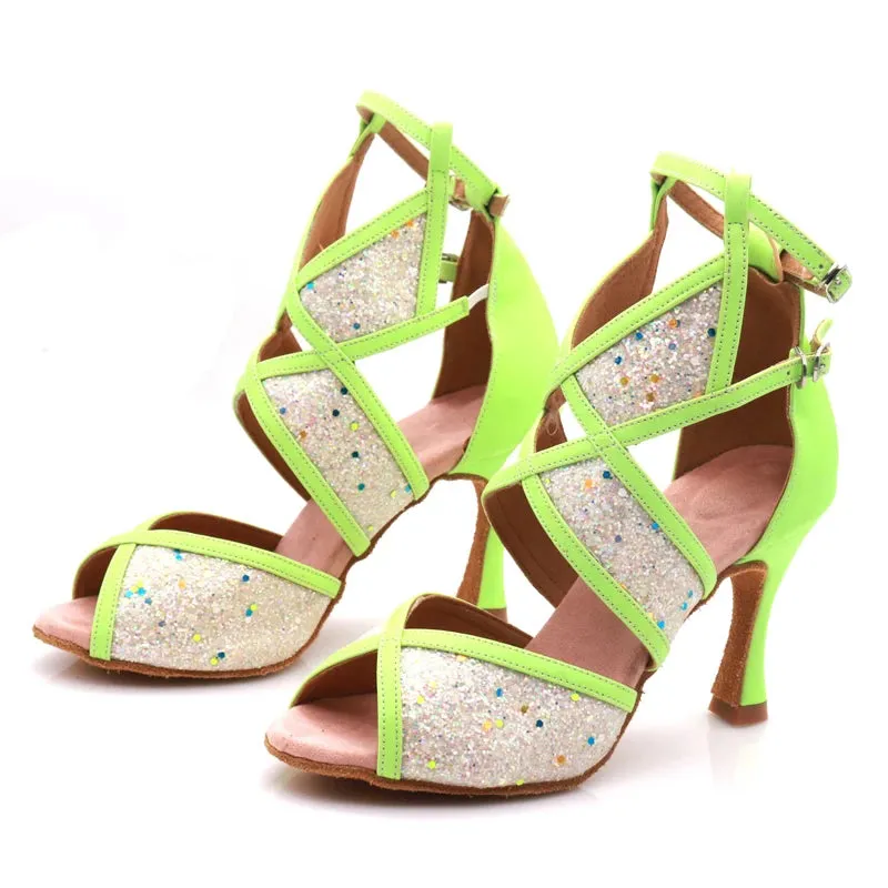 DS Women's Fluorescent PU Customized Heel Jazz Dance Boots Salsa Dance Heel Dance Shoes