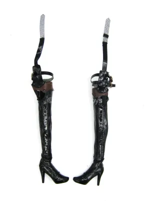 Eternal Empire Eagles Nest - Black Thigh High Boots (Peg Type)