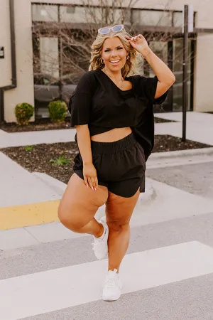 Extra Cardio High Waist Windbreaker Shorts In Black Curves