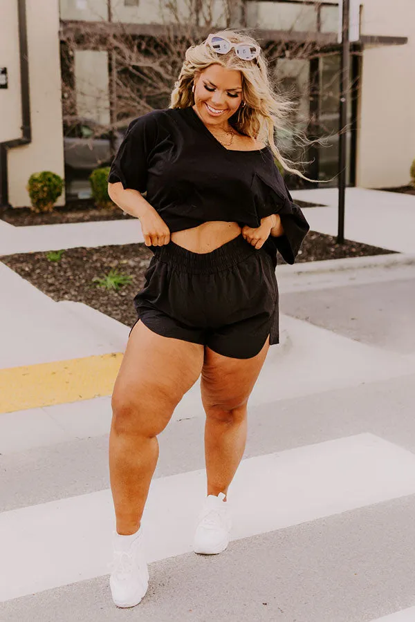 Extra Cardio High Waist Windbreaker Shorts In Black Curves