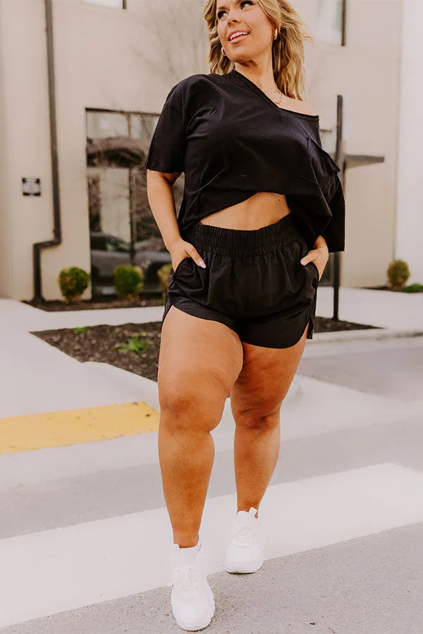 Extra Cardio High Waist Windbreaker Shorts In Black Curves