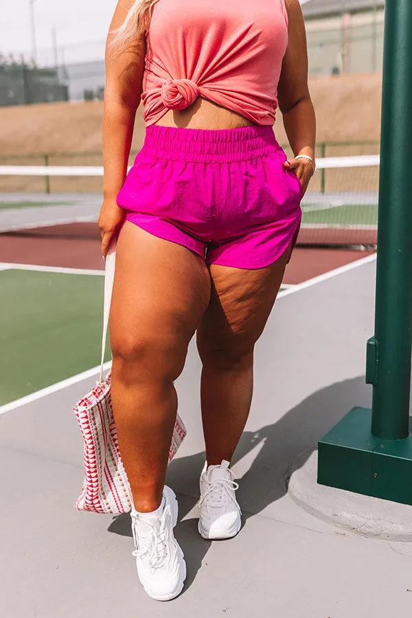 Extra Cardio High Waist Windbreaker Shorts In Hot Pink Curves