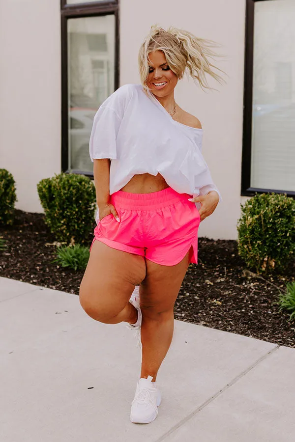 Extra Cardio High Waist Windbreaker Shorts In Neon Pink Curves