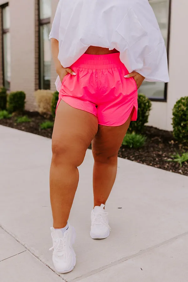 Extra Cardio High Waist Windbreaker Shorts In Neon Pink Curves