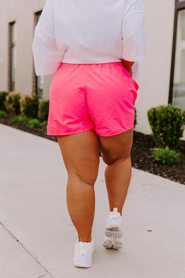 Extra Cardio High Waist Windbreaker Shorts In Neon Pink Curves