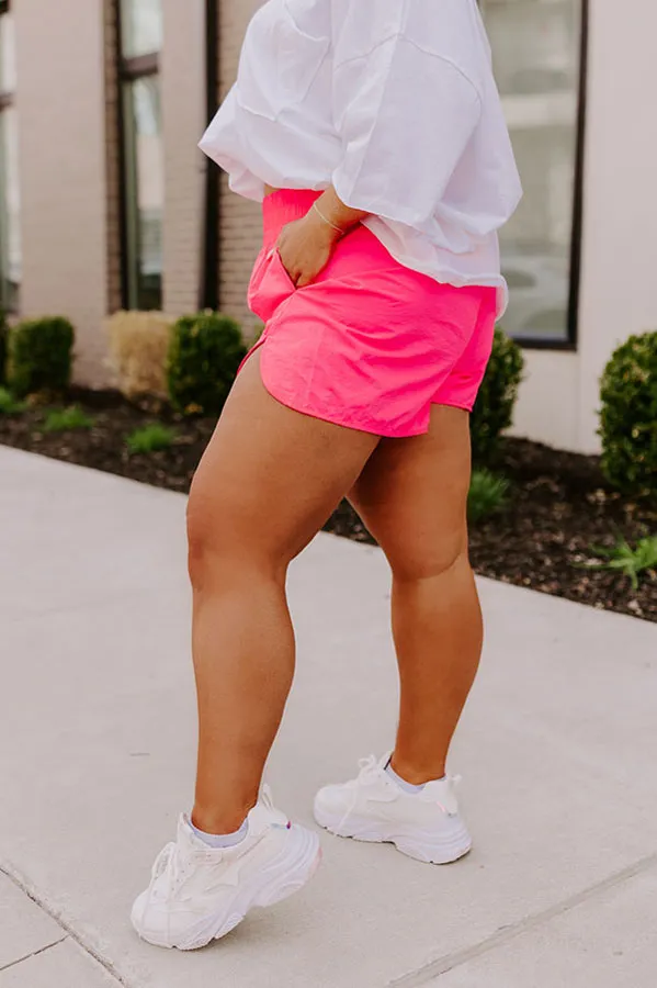 Extra Cardio High Waist Windbreaker Shorts In Neon Pink Curves