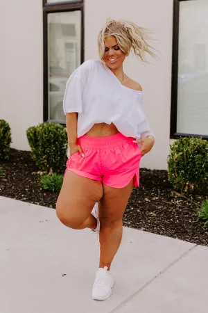Extra Cardio High Waist Windbreaker Shorts In Neon Pink Curves