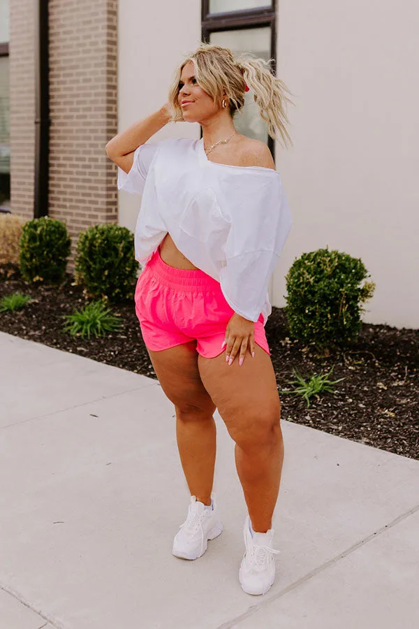 Extra Cardio High Waist Windbreaker Shorts In Neon Pink Curves