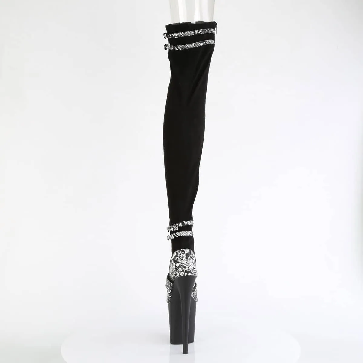 FLAMINGO-3027SP Black Thigh High Peep Toe Boots