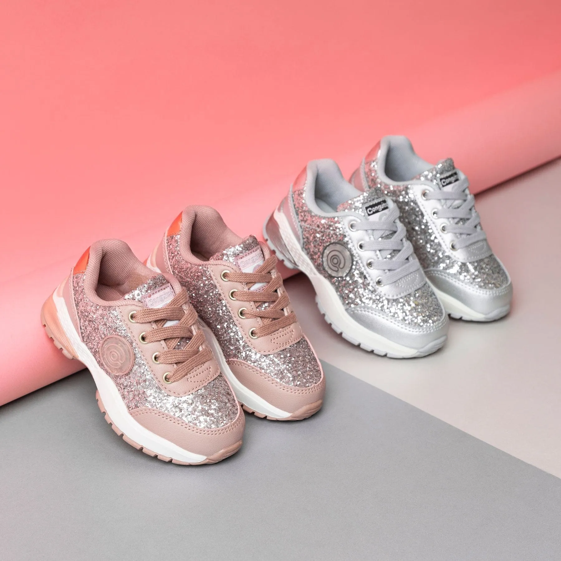 Girl's Silver Glitter Sneakers with Lights