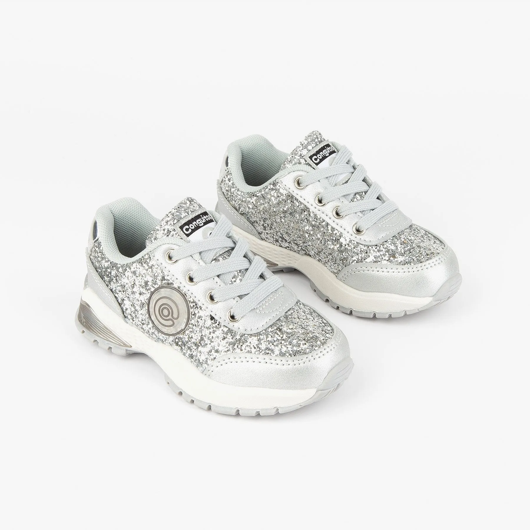 Girl's Silver Glitter Sneakers with Lights