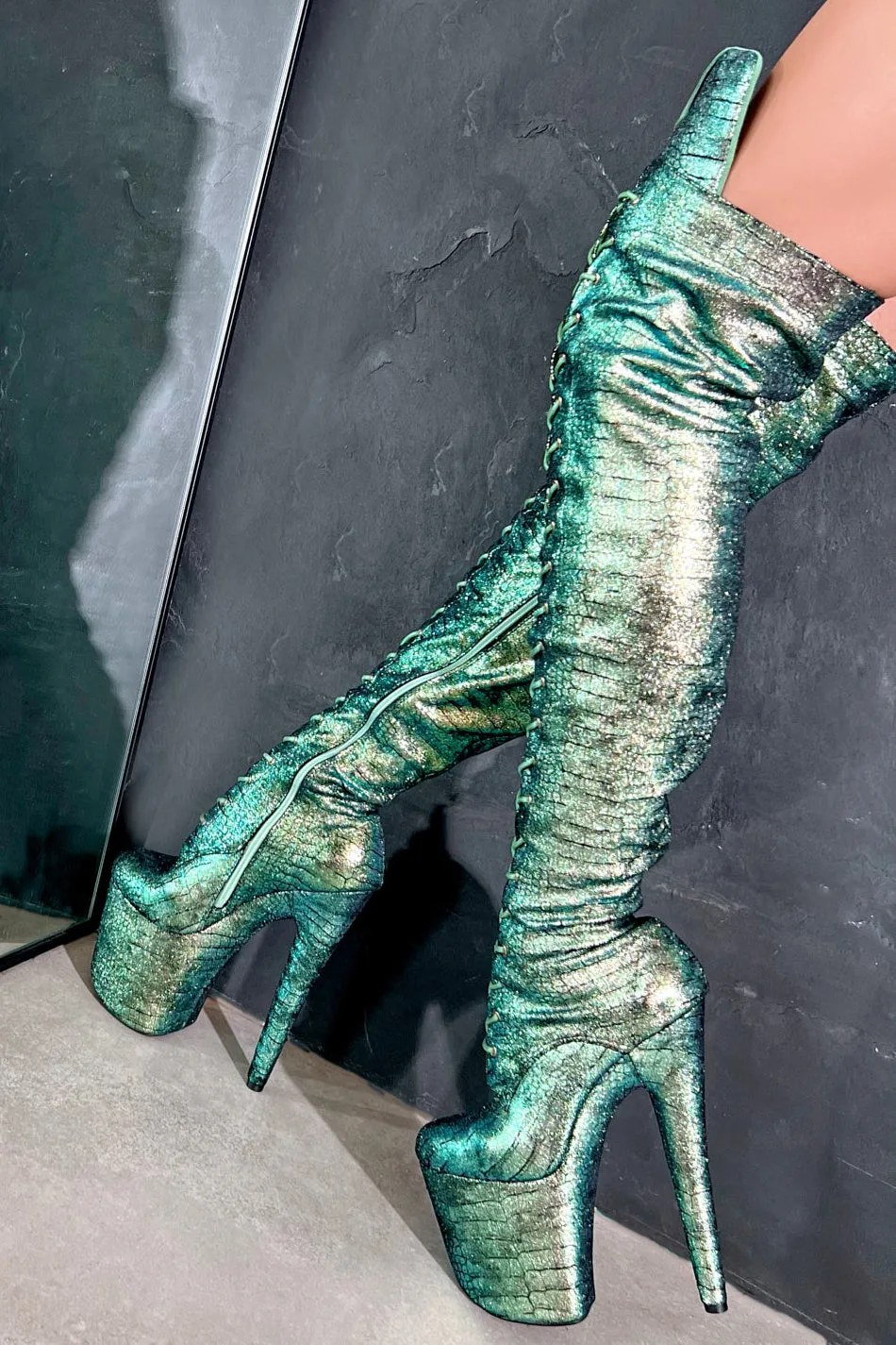 Hella Heels Mermaid Thigh High Front Lace 8inch Boots - Dreams