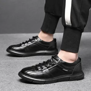 Hnzxzm Fashion Brand Footwear Men Genuine Leather Shoes Young Mens Casual Shoes Cow Leather Male Footwear Soft Black A4387