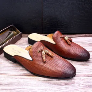 Hnzxzm Luxury Brand Half Shoes for Men Genuine Leather Brown Blue Flat Mules Black Casual Shoes Mens Fashion