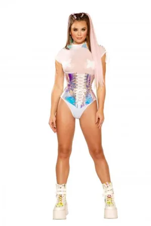 Holographic Vinyl Waist Cincher - Pink Ice/White -