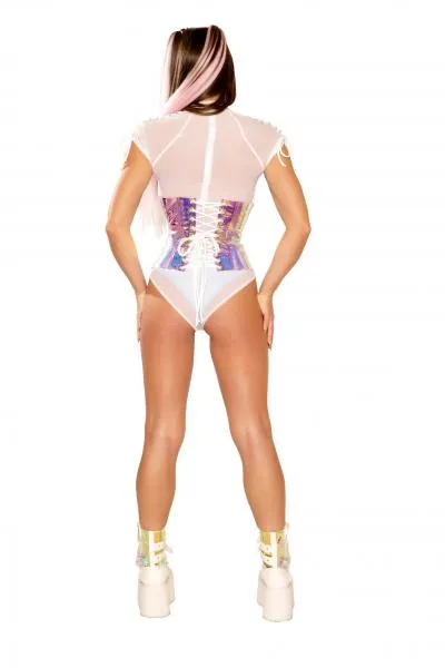 Holographic Vinyl Waist Cincher - Pink Ice/White -