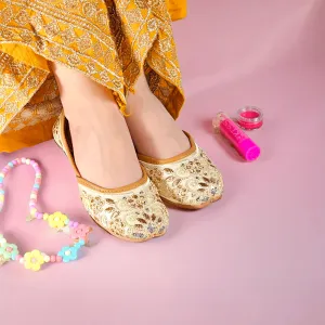Kids Girls Gold Embroidered Jutti