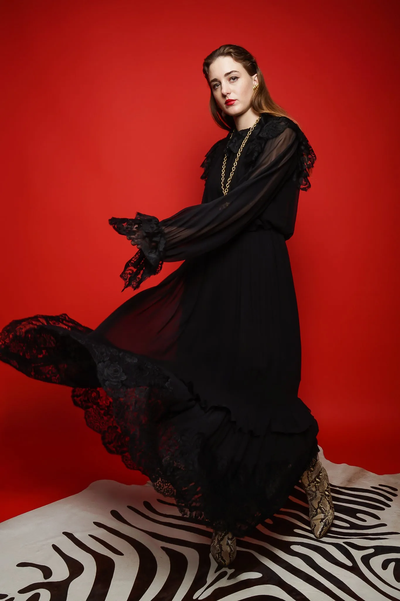 Lace Balloon Sleeve Prairie Dress