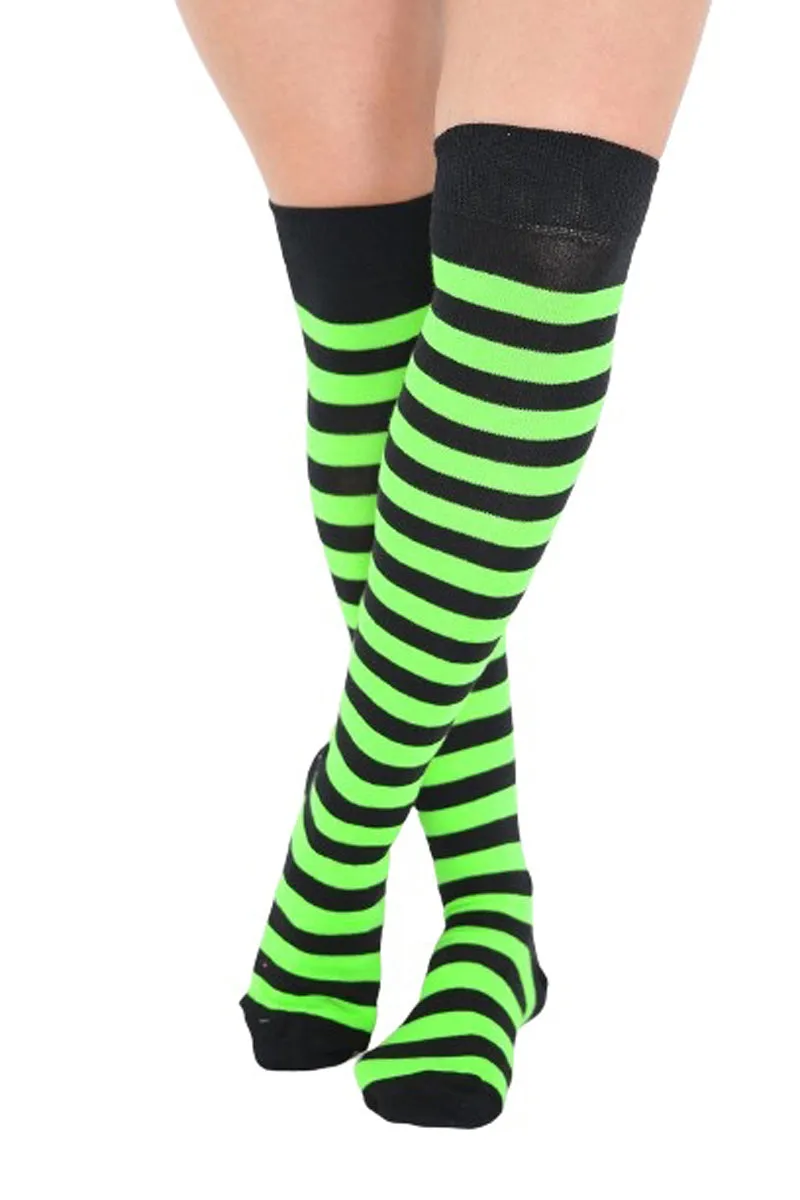 Ladies Girls over the Knee Stripy Socks Women Striped Long Thigh High Cotton Socks UK Size 4-6