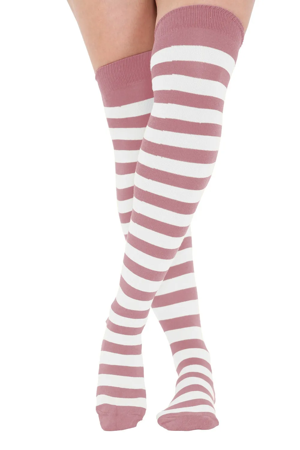 Ladies Girls over the Knee Stripy Socks Women Striped Long Thigh High Cotton Socks UK Size 4-6