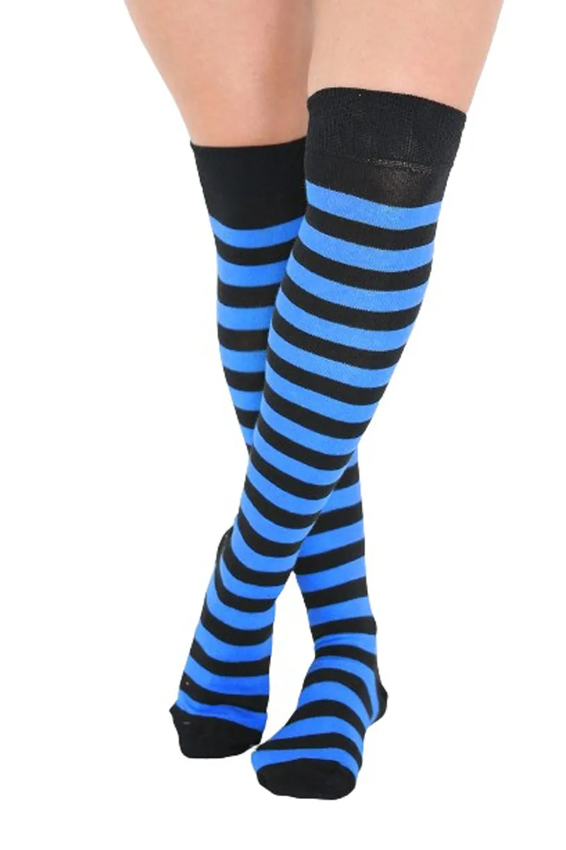 Ladies Girls over the Knee Stripy Socks Women Striped Long Thigh High Cotton Socks UK Size 4-6