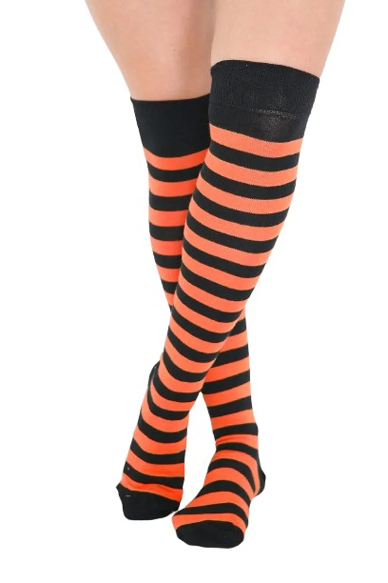 Ladies Girls over the Knee Stripy Socks Women Striped Long Thigh High Cotton Socks UK Size 4-6