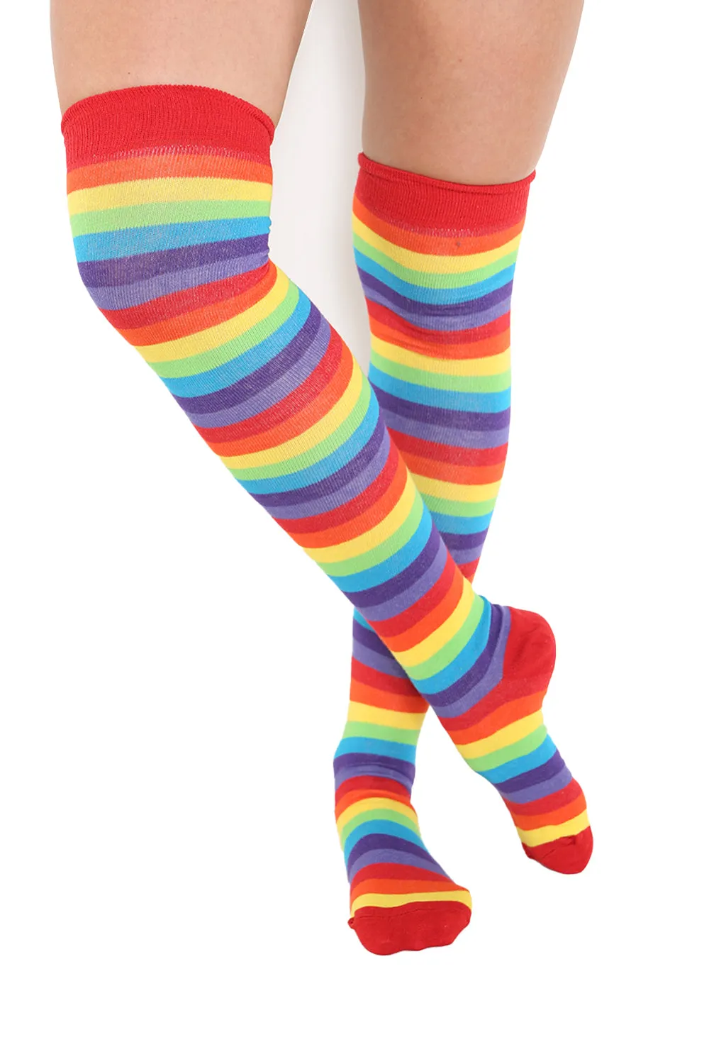 Ladies Girls over the Knee Stripy Socks Women Striped Long Thigh High Cotton Socks UK Size 4-6