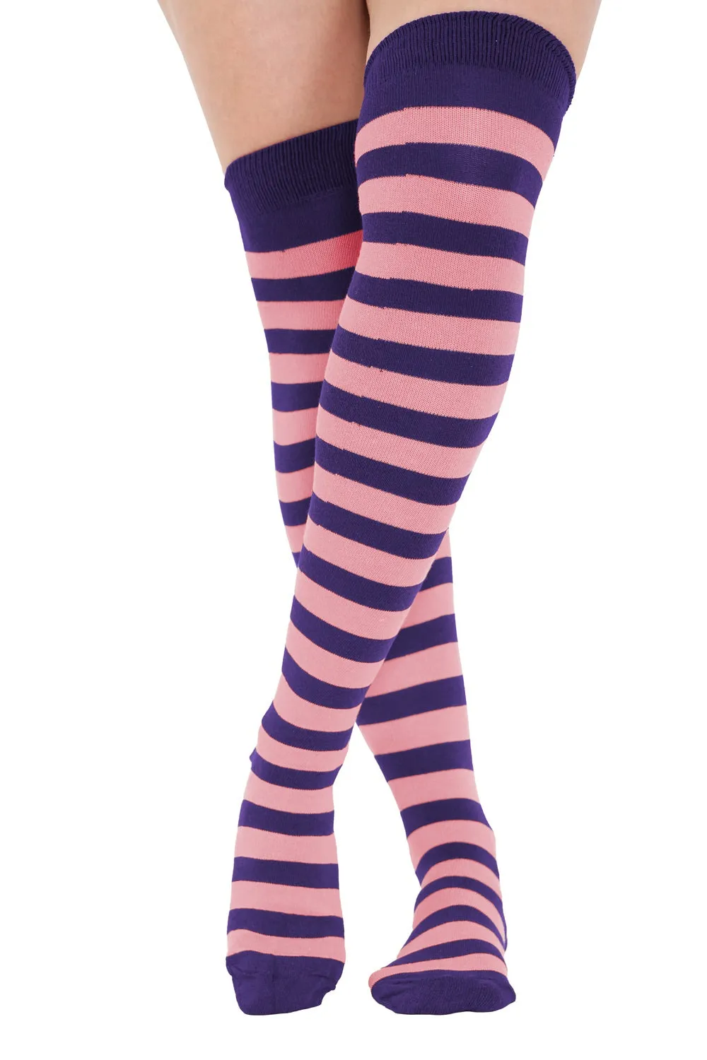 Ladies Girls over the Knee Stripy Socks Women Striped Long Thigh High Cotton Socks UK Size 4-6