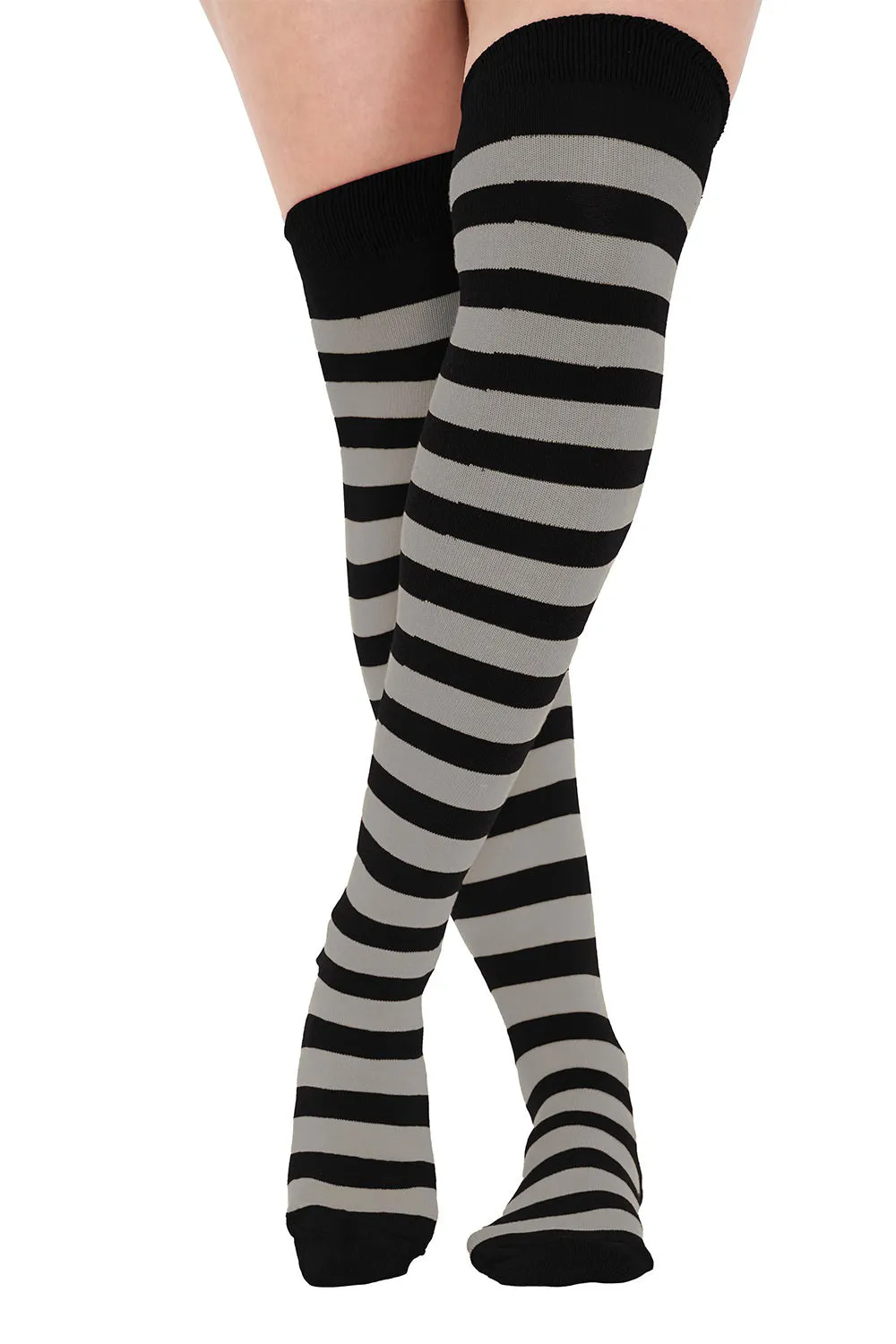 Ladies Girls over the Knee Stripy Socks Women Striped Long Thigh High Cotton Socks UK Size 4-6