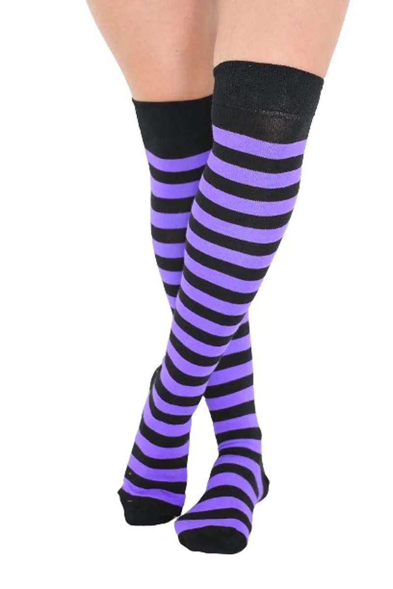 Ladies Girls over the Knee Stripy Socks Women Striped Long Thigh High Cotton Socks UK Size 4-6