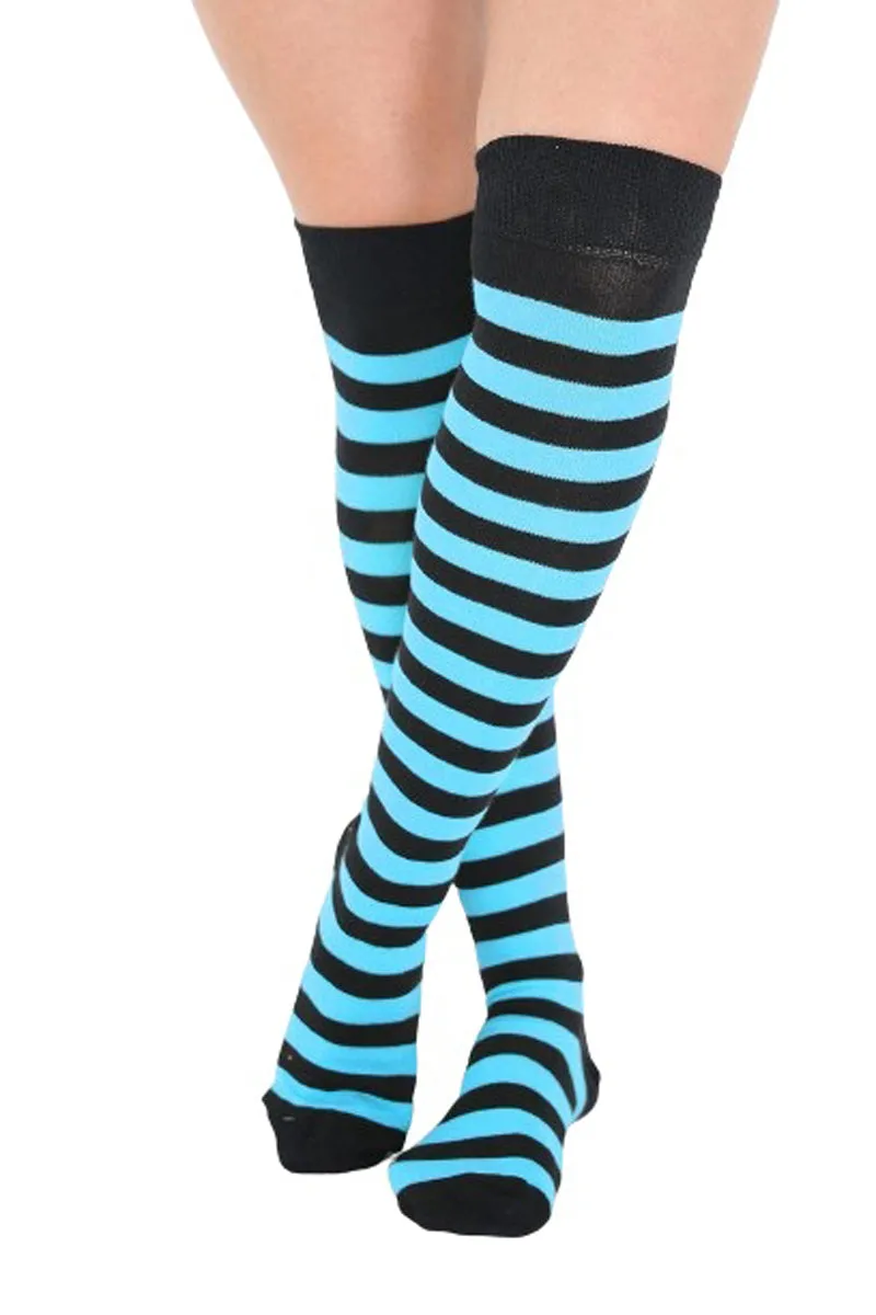 Ladies Girls over the Knee Stripy Socks Women Striped Long Thigh High Cotton Socks UK Size 4-6