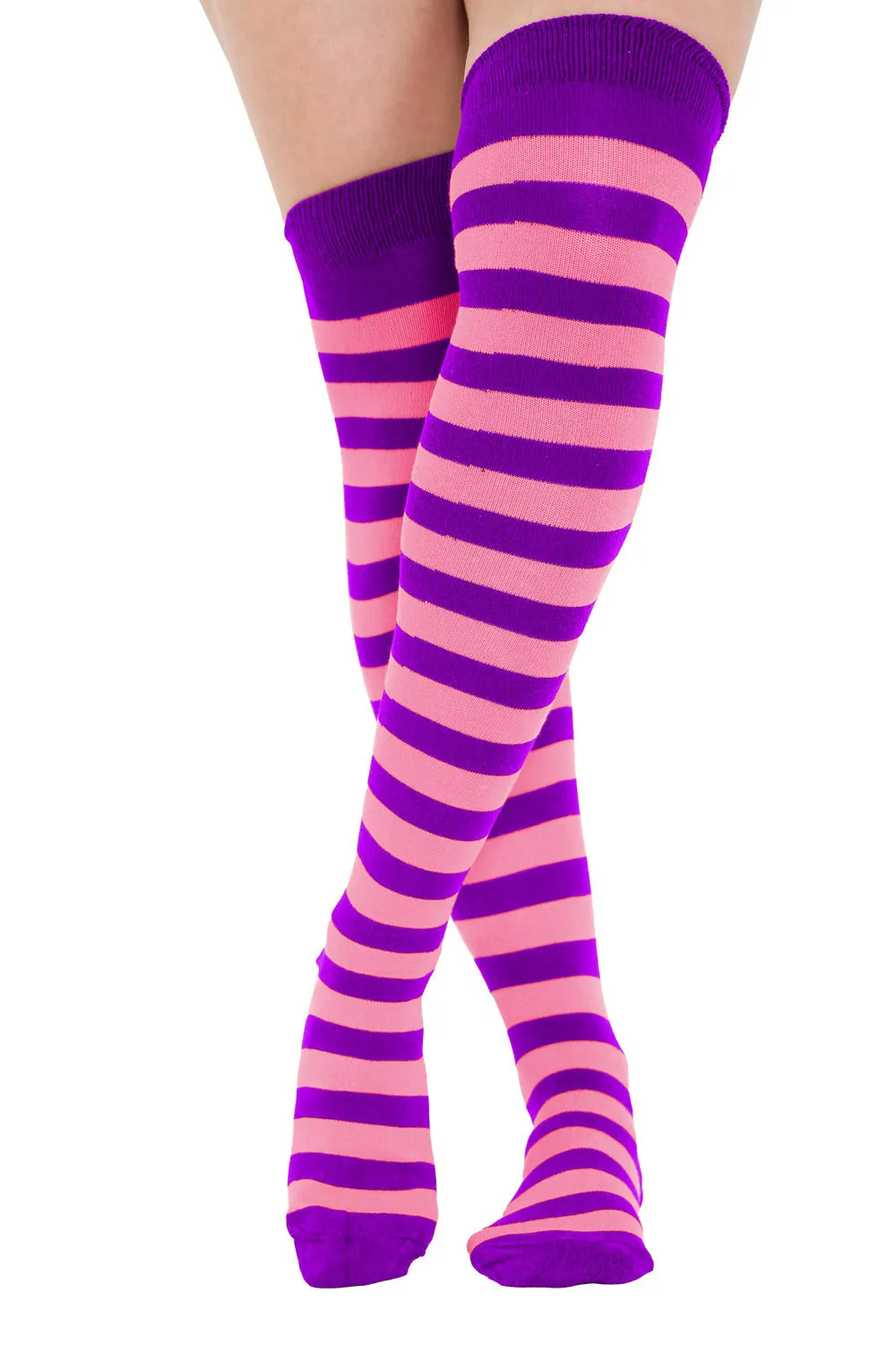 Ladies Girls over the Knee Stripy Socks Women Striped Long Thigh High Cotton Socks UK Size 4-6