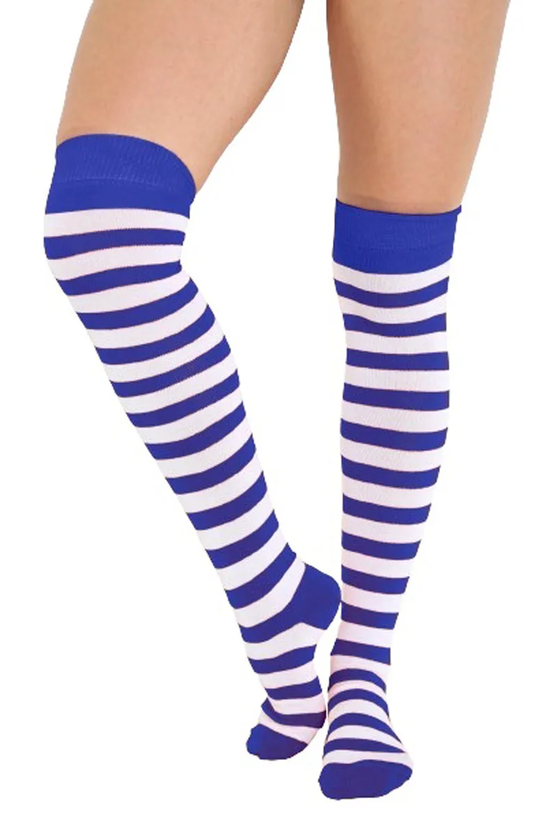 Ladies Girls over the Knee Stripy Socks Women Striped Long Thigh High Cotton Socks UK Size 4-6