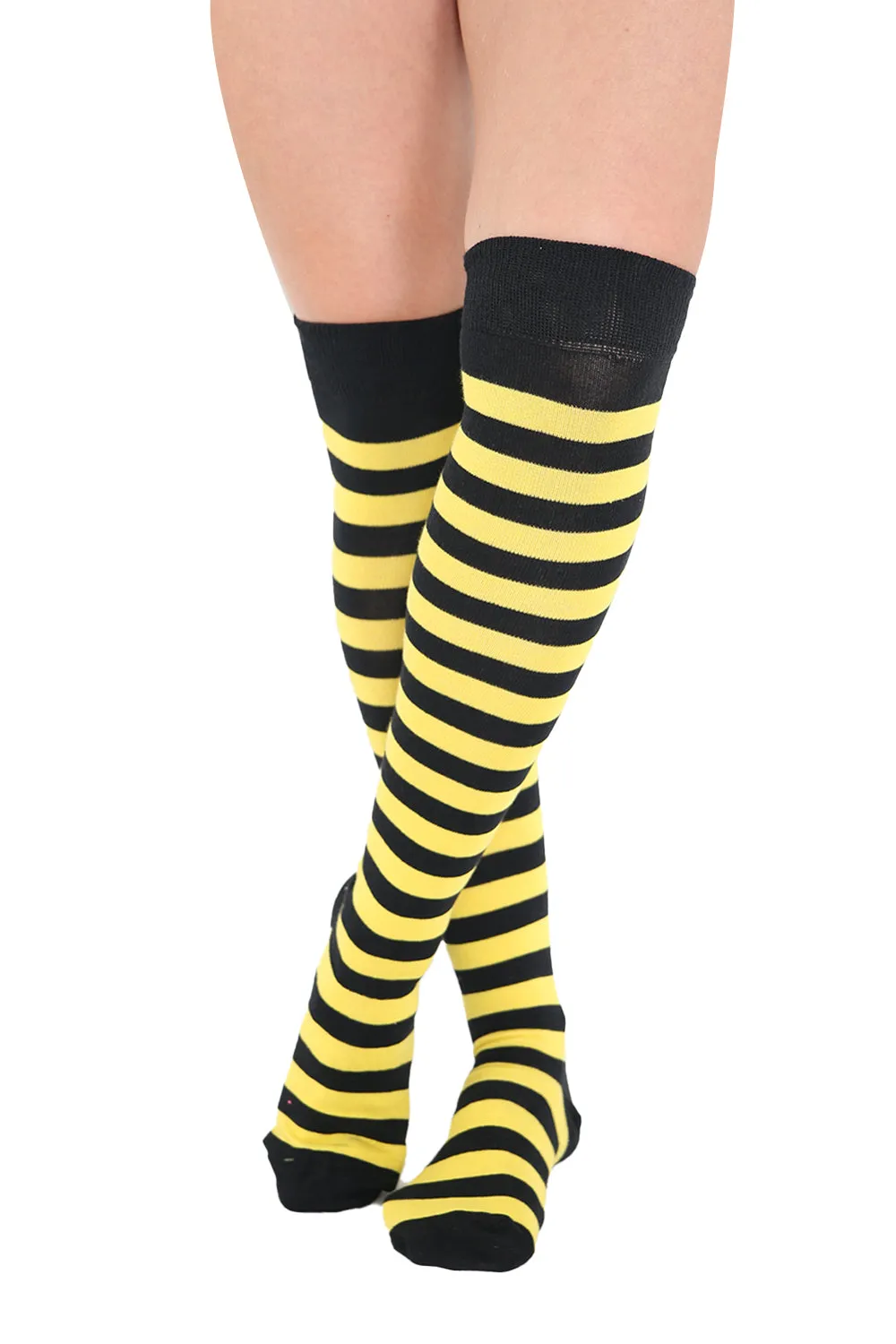 Ladies Girls over the Knee Stripy Socks Women Striped Long Thigh High Cotton Socks UK Size 4-6