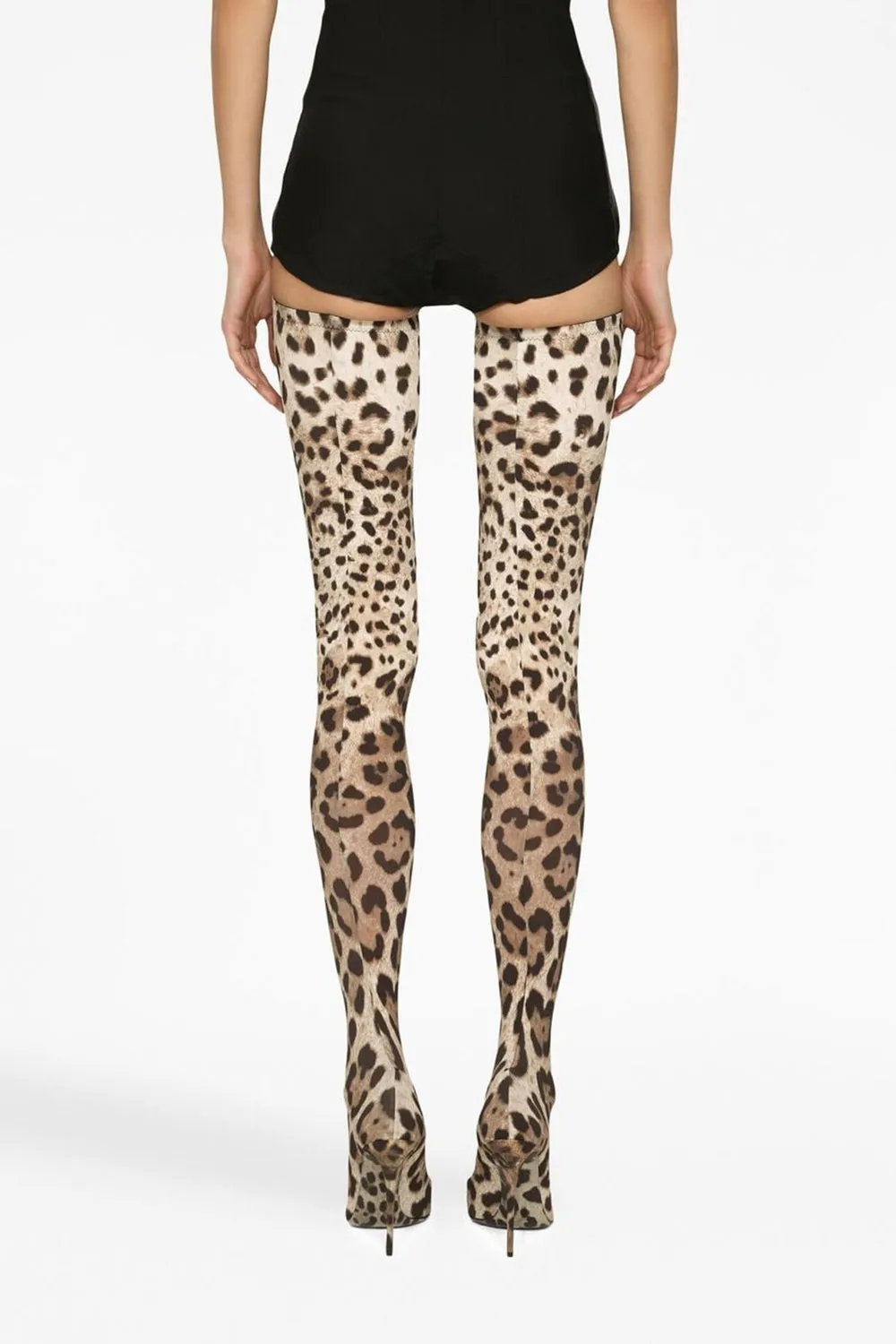 Leopard Print Pointed Toe Thigh High Stiletto Boots