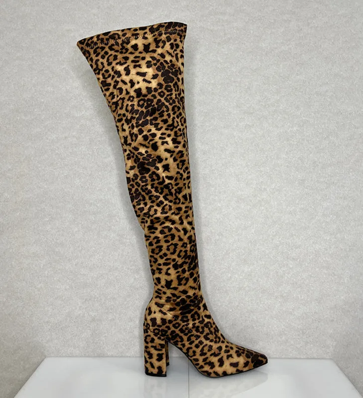 Leopard Print Thigh High Boots
