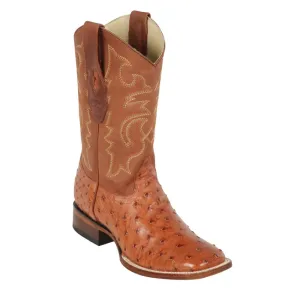 Los Altos Boots Mens #8220364 Wide Square Toe | Genuine Full Quill Ostrich Leather Boots | Color Brandy