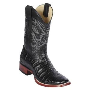 Los Altos Boots Mens #8228205 Wide Square Toe | Genuine Caiman Belly Leather Boots | Color Black