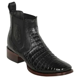 Los Altos Boots Mens #82BV8205 Ankle Boot Wide Square Toe | Style Caiman Belly Boots | Color Black