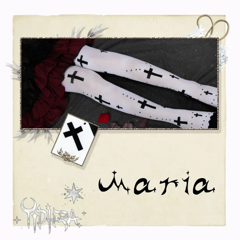 Maria ~ Gothic Lolita Knitted Stockings Cross Patterned Thigh High Stockings by Yidhra