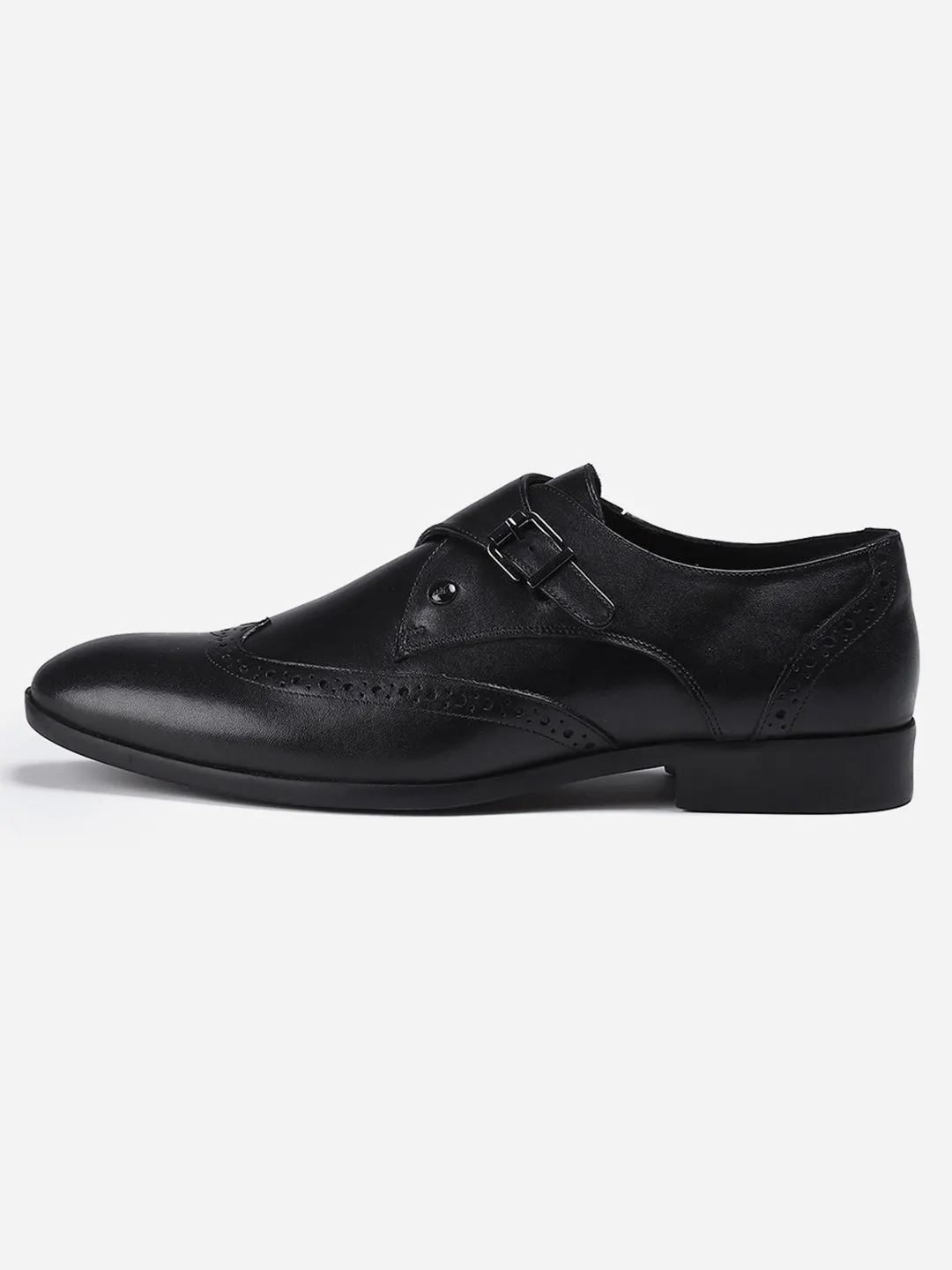 Men Black Buckle Genuine Leather Formal Monks