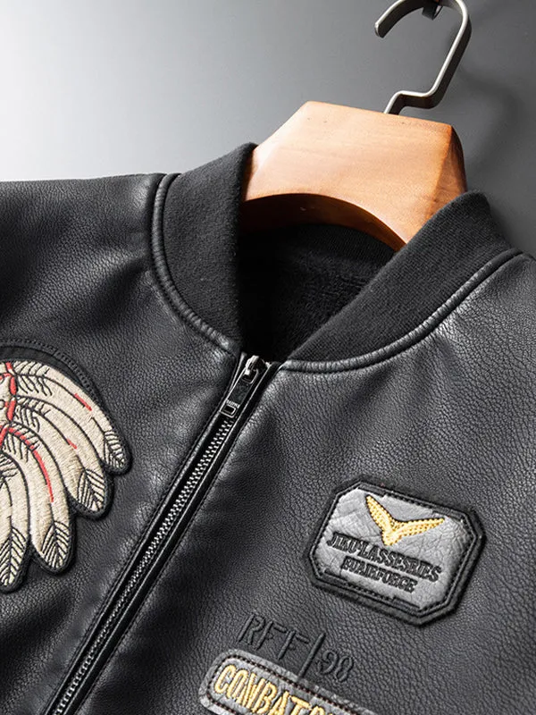 Men's Creative Embroidered Motorcycle Leather Jacket