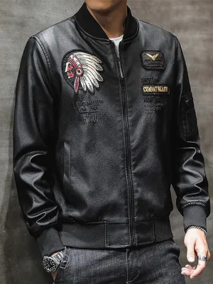 Men's Creative Embroidered Motorcycle Leather Jacket