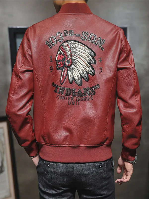 Men's Creative Embroidered Motorcycle Leather Jacket