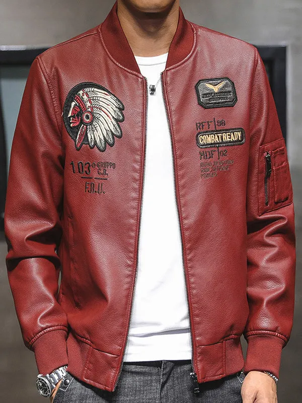 Men's Creative Embroidered Motorcycle Leather Jacket